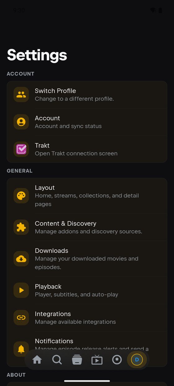 The Tuvora Settings screen on Android with the Account section at the top