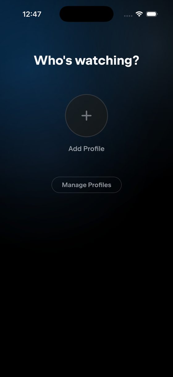 The Who is watching profile picker on iPhone with a single Add Profile button