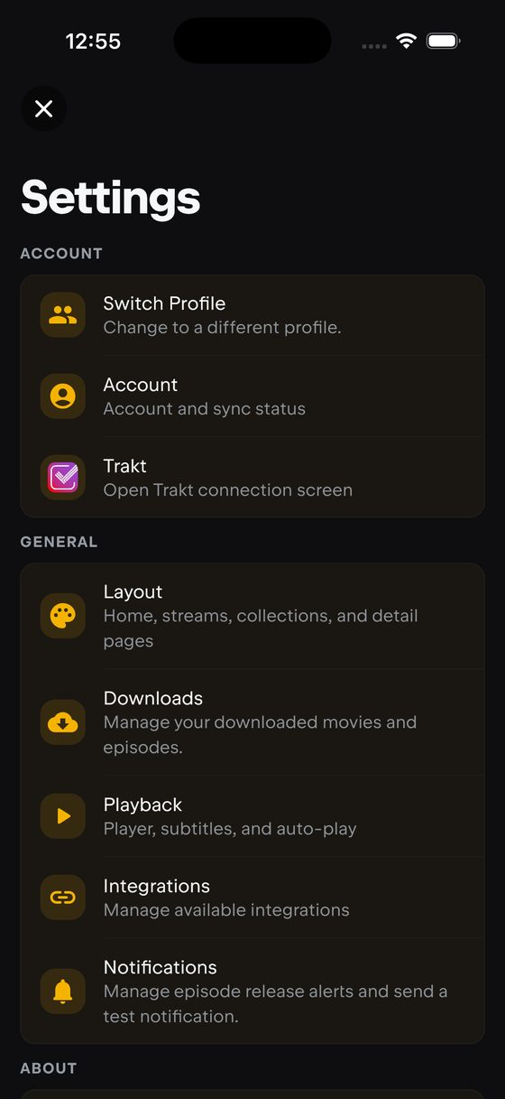 The Tuvora Settings sheet on iPhone with Account and General sections
