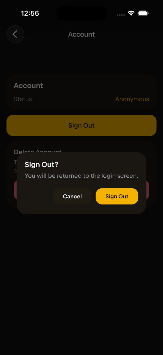 The sign-out confirmation dialog on iPhone