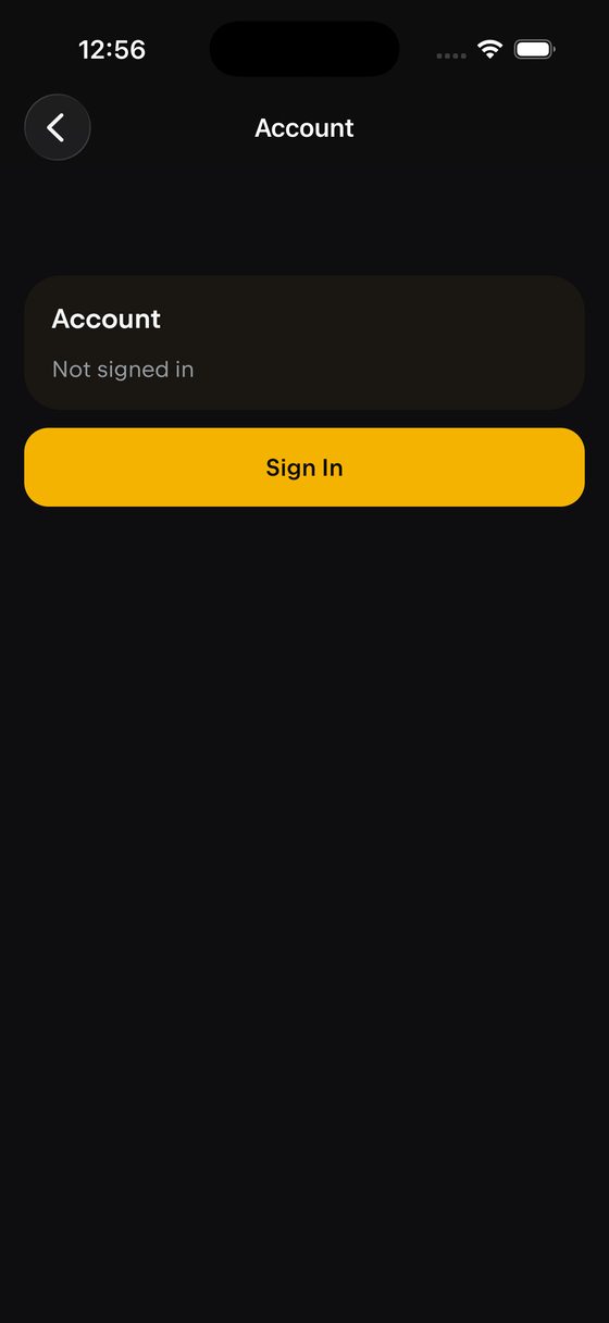 The Account page on iPhone showing Not signed in with a Sign In button