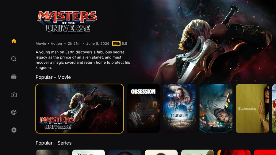 The Tuvora TV home screen with the left sidebar collapsed to icons