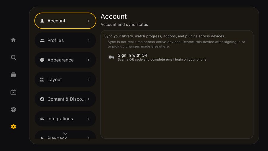 The Tuvora TV settings screen open on the Account section