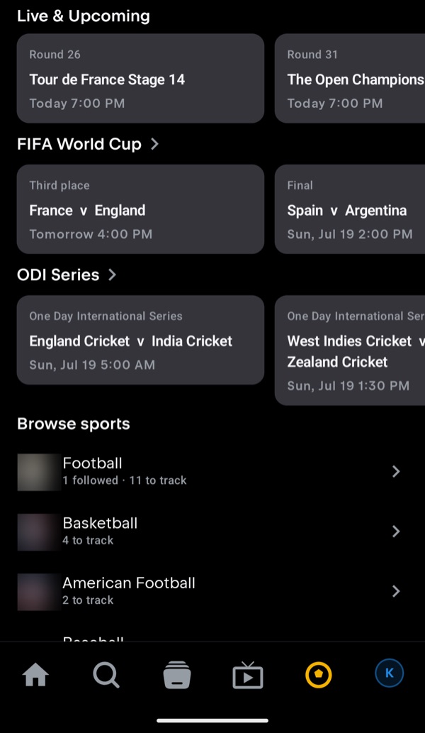 Upcoming fixtures and followed leagues in Tuvora's sports centre